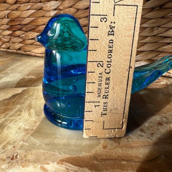 Blue Art Glass Bird with Signature - Picture 6 of 6